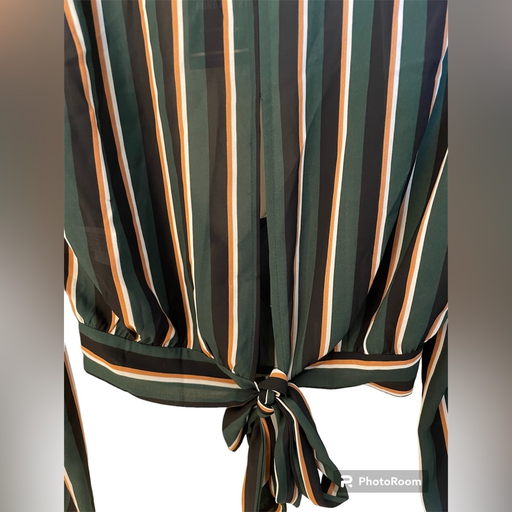 Forever 21 Large Sheer Striped Surplice Crop Top in Hunter Green/Stripes - Picture 5 of 10